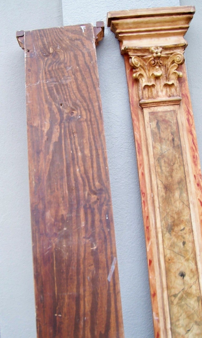 Mid-20th Century Pair of carved faux painted pilaster columns , probably Italian