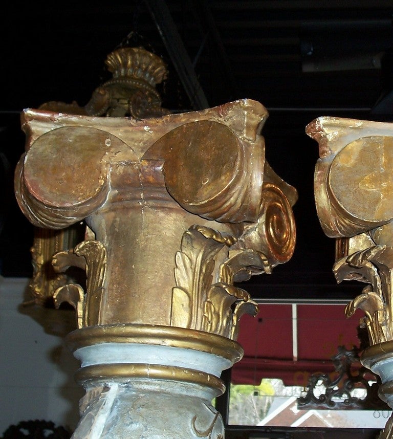 Gilt Tall Pair of Italian Painted and Carved Solomonic Columns