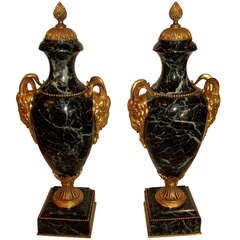 Pair of Verdi Antico (Green) Marble Urns or Cassolette Garnitures 7