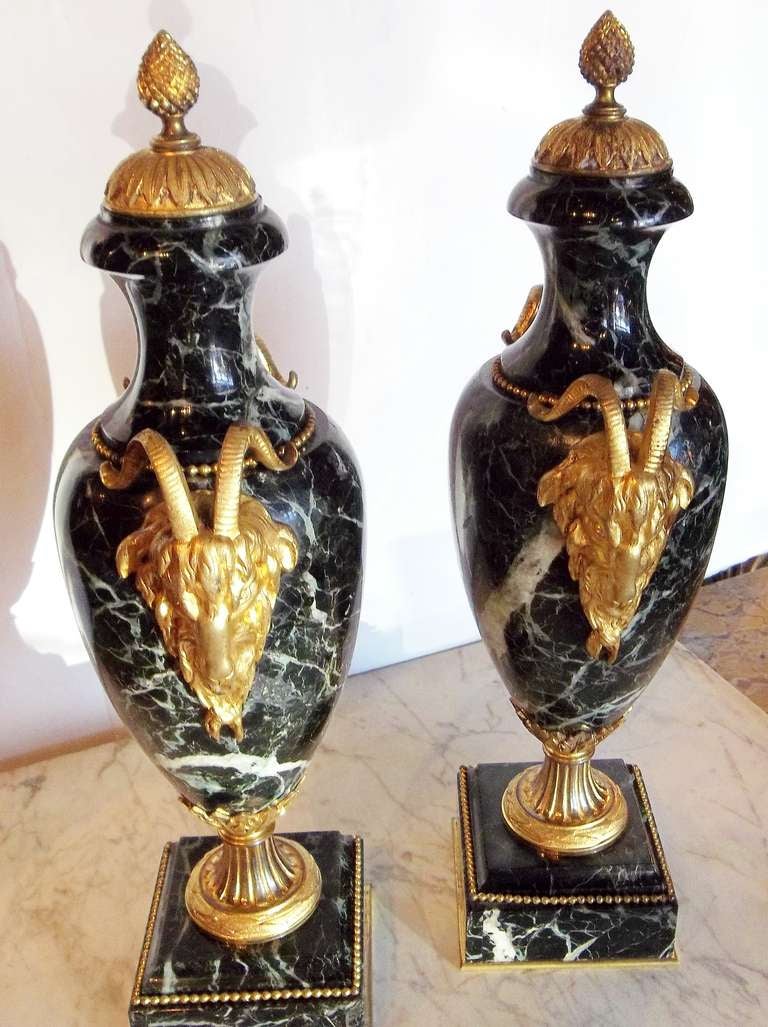 20th Century Pair of Verdi Antico 'Green' Marble Urns or Cassolette Garnitures