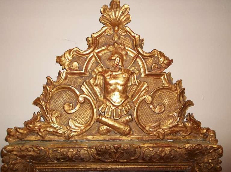 19th Century Regence to Louis XV Style Giltwood Mirror with Roman Trophy