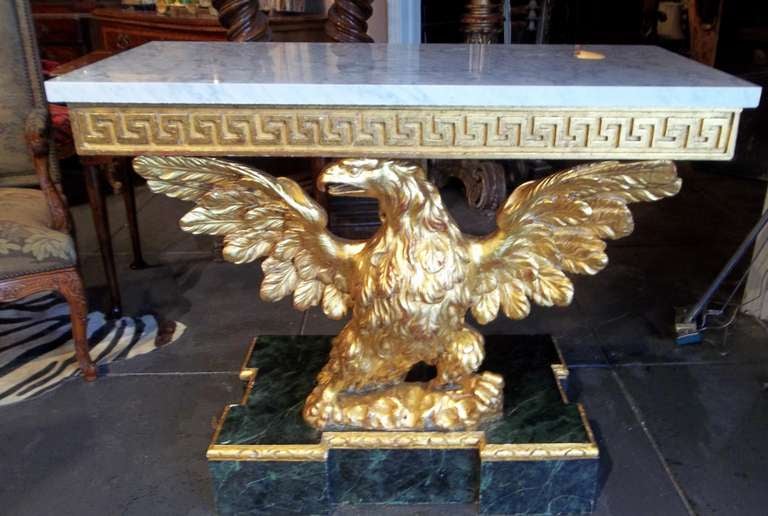 Marble Carved Giltwood George III Styled Eagle Console Table