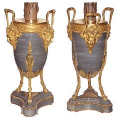 Pair Of Marble And Gilt Bronze Urns Or Cassolettes Now Lamps