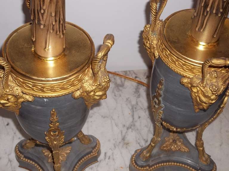 French Pair Of Marble And Gilt Bronze Urns Or Cassolettes Now Lamps