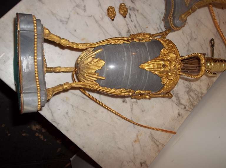 20th Century Pair Of Marble And Gilt Bronze Urns Or Cassolettes Now Lamps