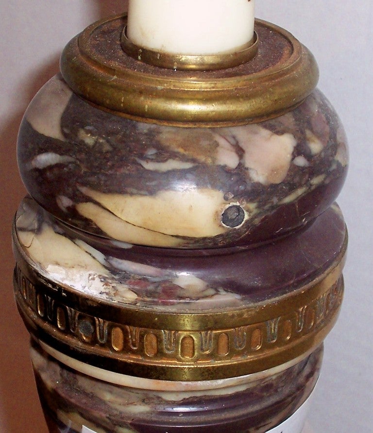 Gilt mounted breche violette marble urn form now a lamp. In Excellent Condition For Sale In Nashville, TN