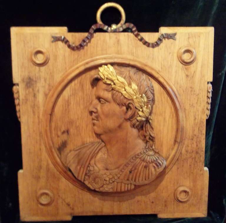 19th Century Carved Italian Profile Panel of Roman Emperor