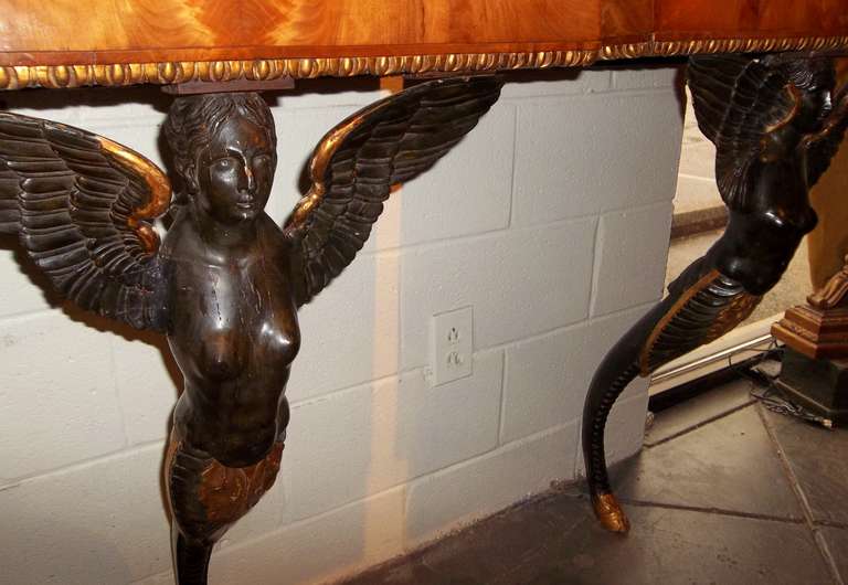 Pair  Of Italian Walnut and Gilt Neoclassical  Directoire Styled Consoles In Excellent Condition In Nashville, TN