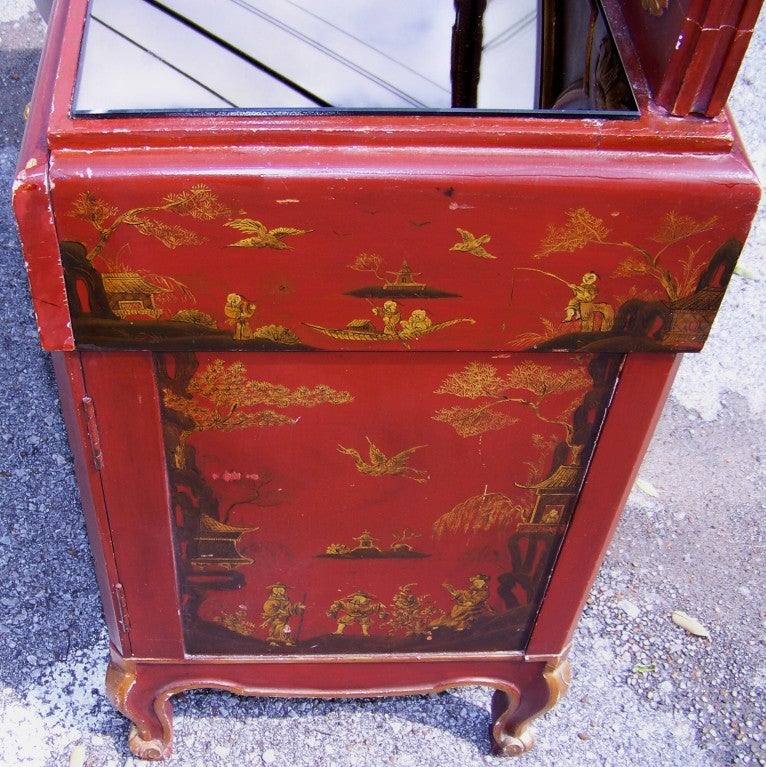 Edwardian English chinoiserie or japanned  makeup vanity or dressing table