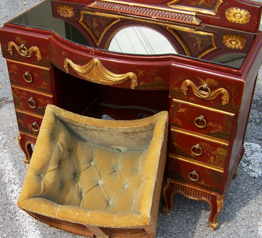 Wood English chinoiserie or japanned  makeup vanity or dressing table