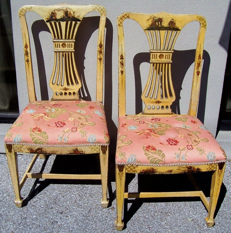 Pair English Georgian Style Chinoiserie or Japanned Chairs 4