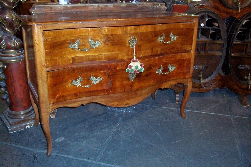 Metal Italian or French Walnut and Fruitwood Serpentine Chest