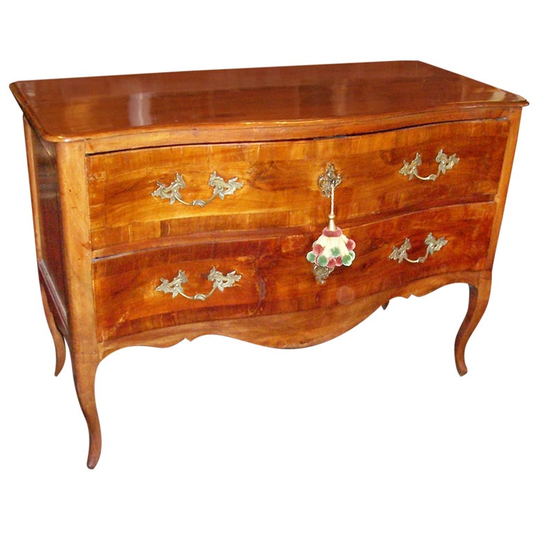 Italian or French Walnut and Fruitwood Serpentine Chest