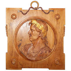 Antique Carved Italian Profile Panel of Roman Emperor