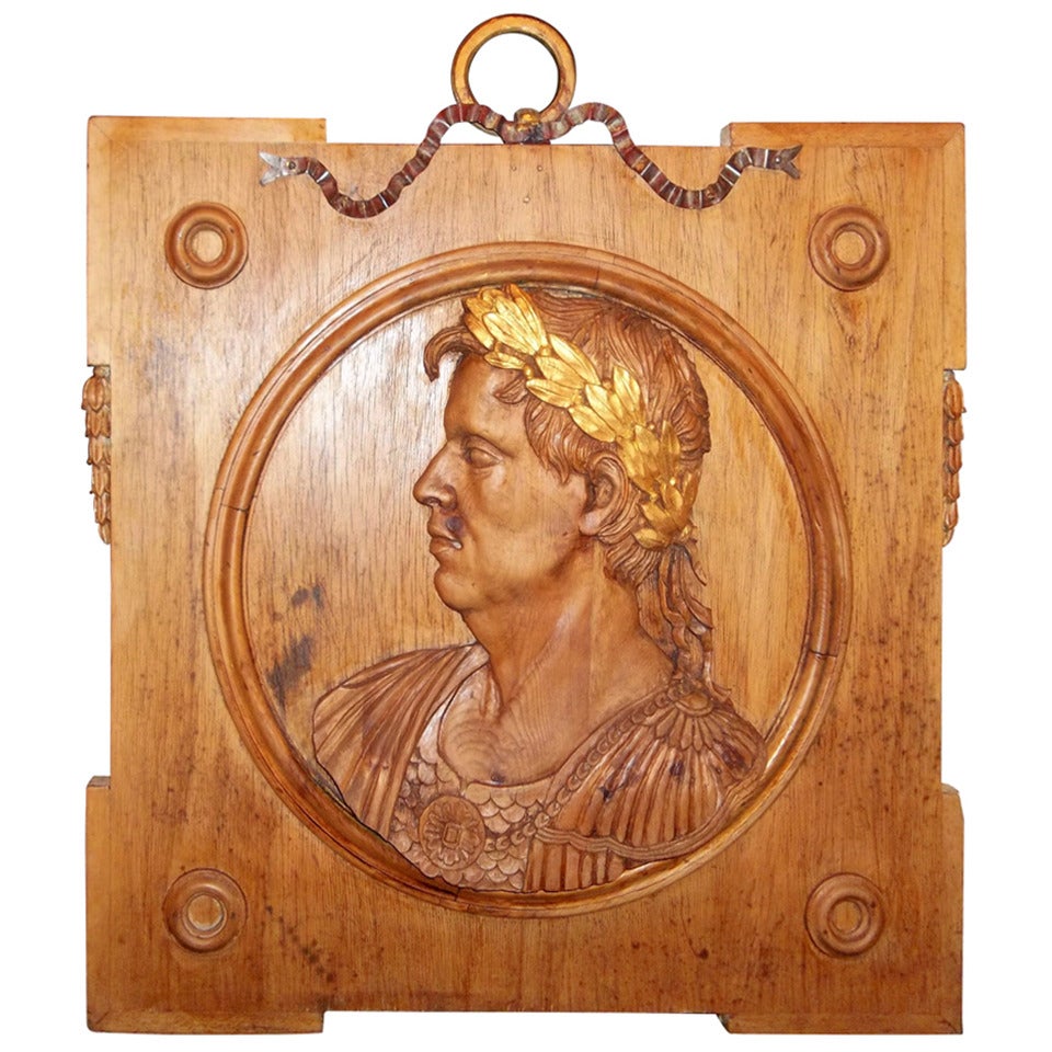 Carved Italian Profile Panel of Roman Emperor