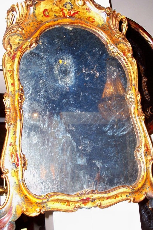 Rococo A mid 19th century Venetian floral decorated mirror For Sale