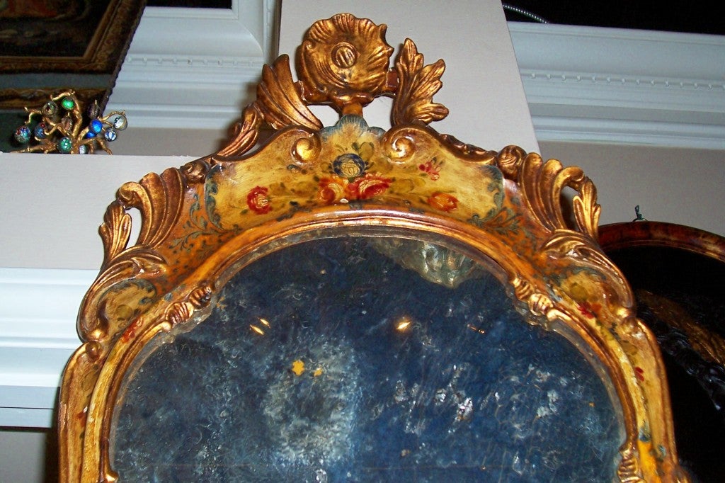 Italian A mid 19th century Venetian floral decorated mirror For Sale