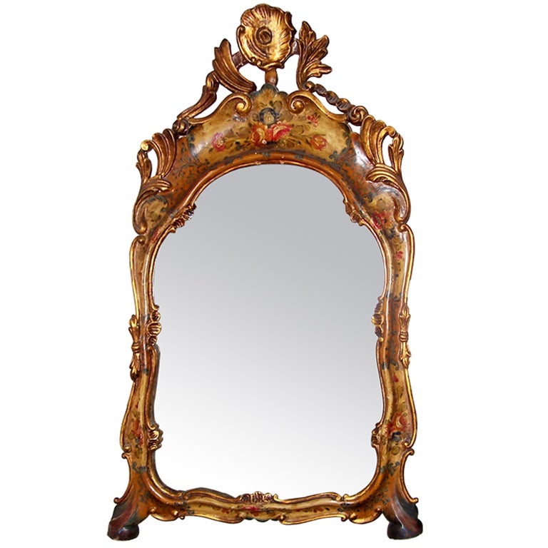 A mid 19th century Venetian floral decorated mirror For Sale