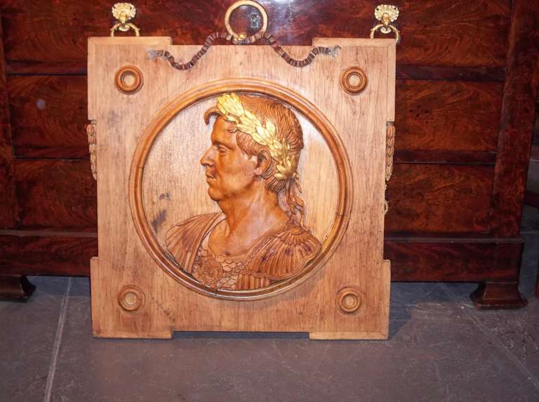 Wood Carved Italian Profile Panel of Roman Emperor