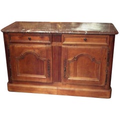 Louis XV Provincial Walnut and Fruitwood Marble Top Sideboard or Buffet