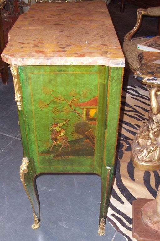 French Unusual emerald green ground chinoiserie commode