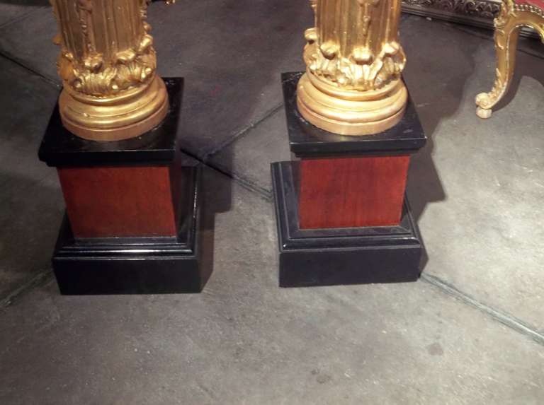 French Pair of Tall Gilt Wood Candlesticks or Torchieres For Sale