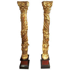 Pair Of Italian Or French Giltwood Candlesticks Or Torchieres 7