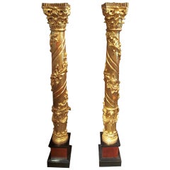 Antique Pair of Tall Gilt Wood Candlesticks or Torchieres