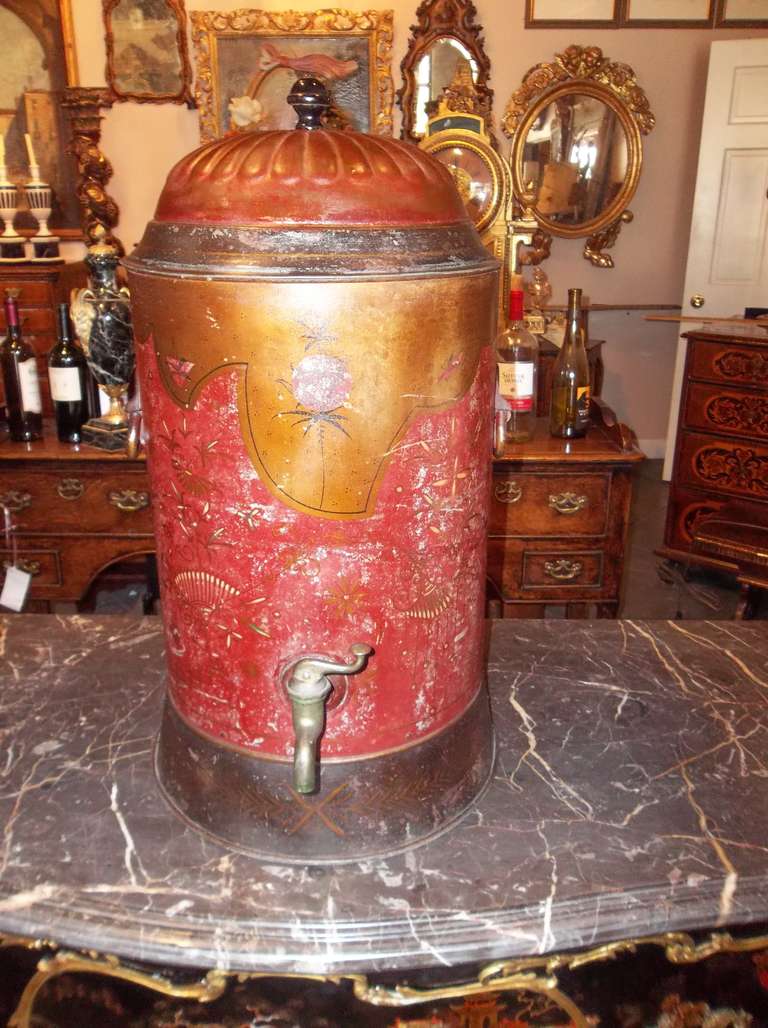 19th Century Painted Tole Water Dispenser or Canister