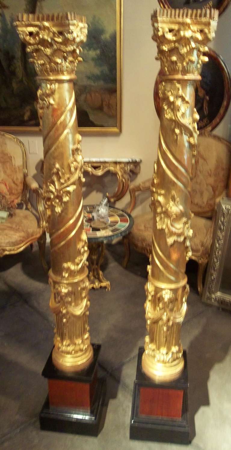 20th Century Pair of Tall Gilt Wood Candlesticks or Torchieres For Sale