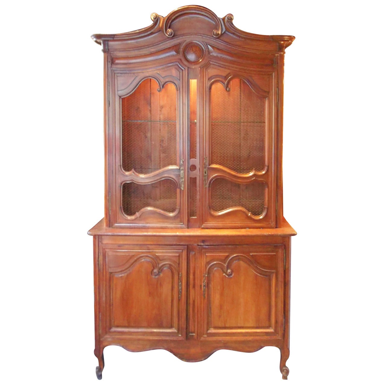 Lighted French Pine Buffet A'Deux Corps Cupboard