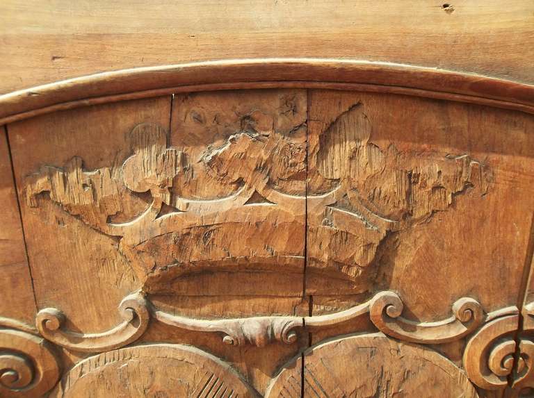 18th Century and Earlier Carved And Faded French Walnut Boiserie Panel With Armorial Inset