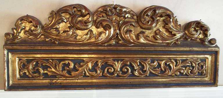 Italian Carved, Gilded and Painted Architectural Overdoor Panel in Baroque Style