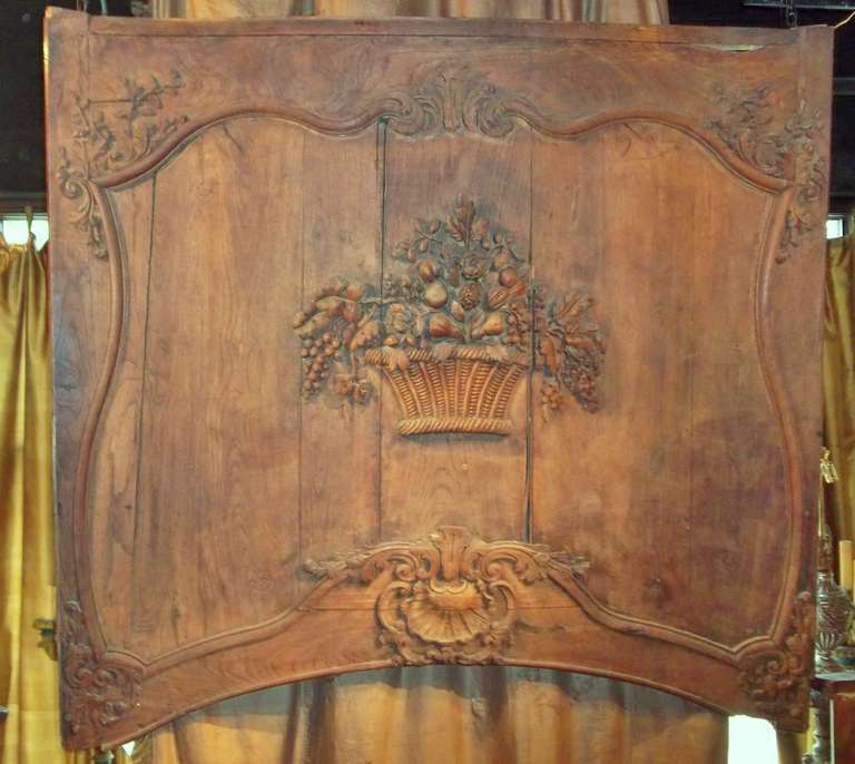 French Louis XV , Rococo Carved  Floral and Fruit  Basket  Walnut Panel 