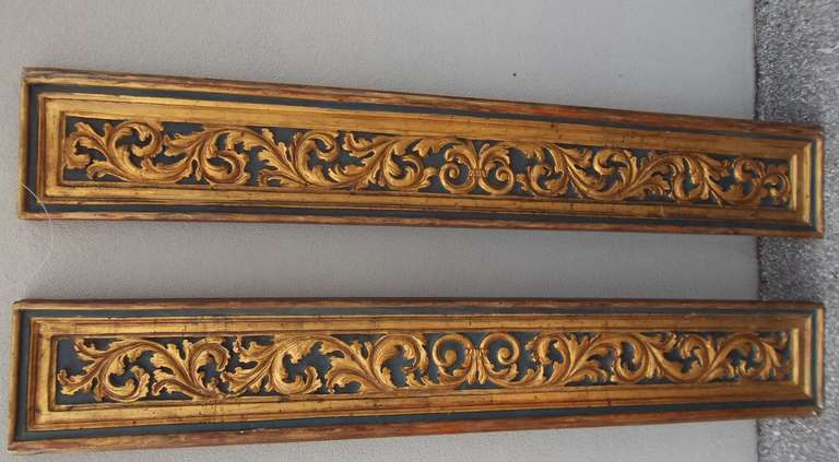 19th Century Pair of Carved, Gilded and Painted Panels in Baroque Style