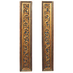 Pair of Carved, Gilded and Painted Panels in Baroque Style