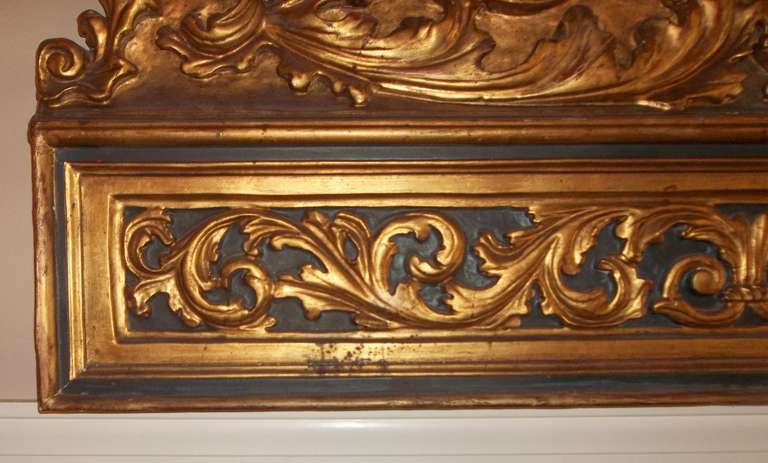 19th Century Carved, Gilded and Painted Architectural Overdoor Panel in Baroque Style