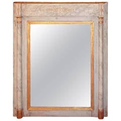 Antique Gustavian Style Faux Marble and Giltwood Trumeau Mirror