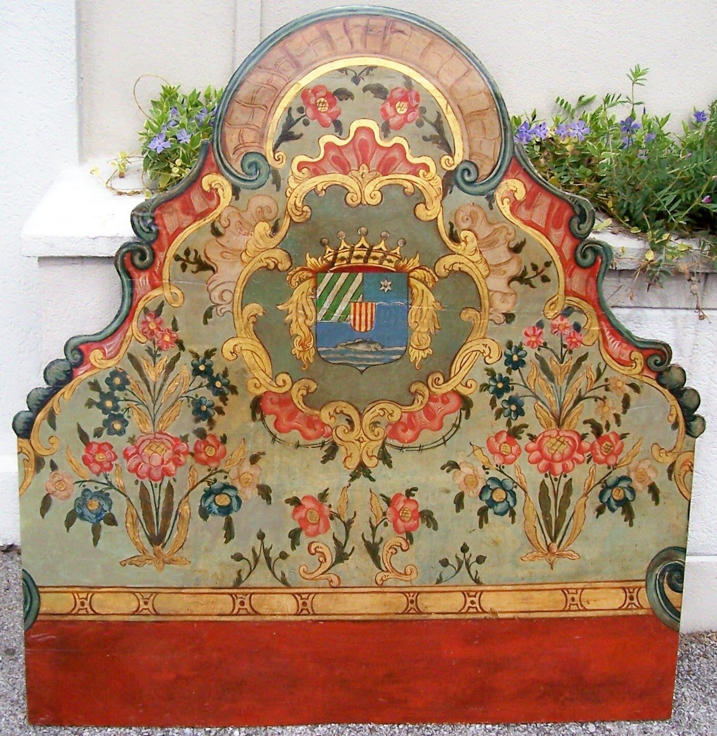 Italian or Venetian painted armorial boiserie panel or headboard