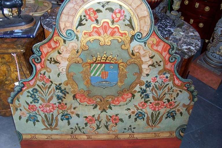 Wood Italian or Venetian painted armorial boiserie panel or headboard
