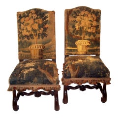 Antique Pair of Flemish verdue tapestry covered chairs