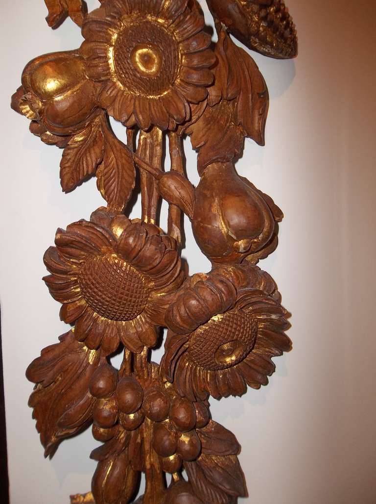 Italian Pair of Carved Walnut And Gilt Garlands In The English Taste