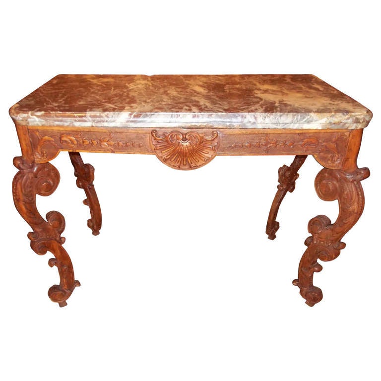 Regence Transition to Louis XV Rococo Beechwood Console Table