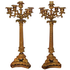 Pair Of Charles X Gilt Bronze Candelabra Mounted As Lamps