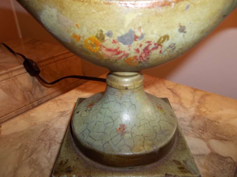 Petit Tole Floral Painted Lamp In Fair Condition In Nashville, TN