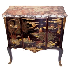 Antique French black chinoiserie commode