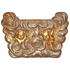 Large Architectural Giltwood Fragment Panel with Putti or Cherubs in Clouds