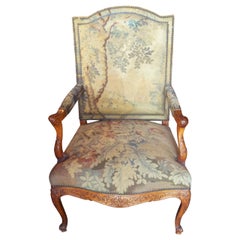 Tapestry Covered Regence Style Beechwood Armchair or Fauteuil