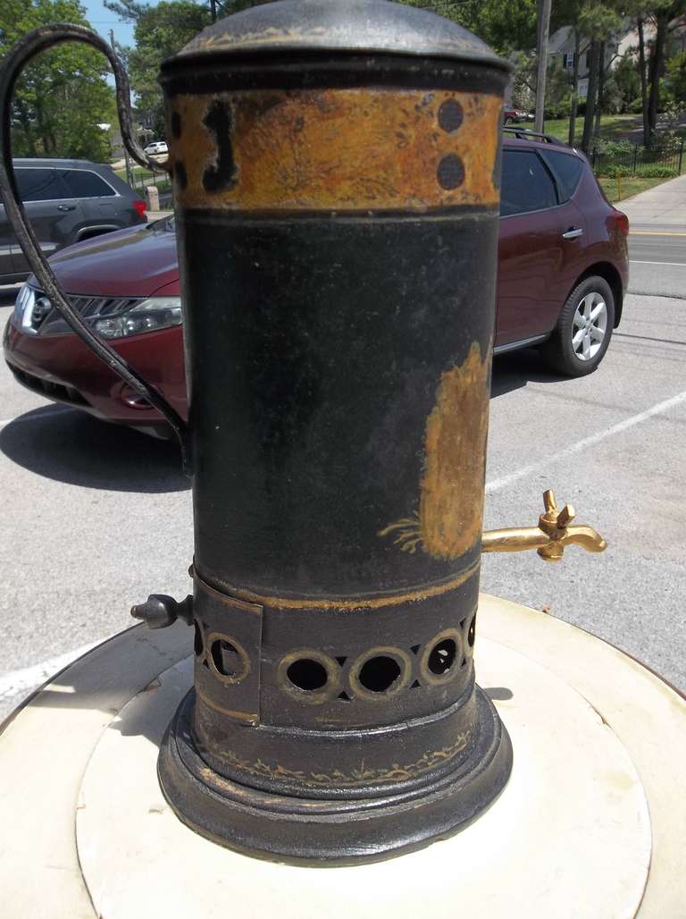 19th Century Italian Gilt Decorated Tole Hot Water Urn with Charcoal Brazier