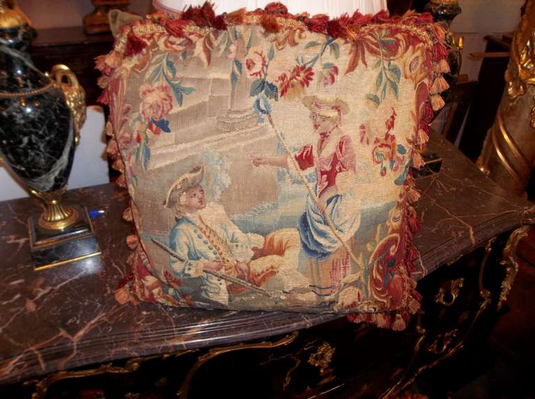 18th Century and Earlier Pair of 18th Century Aubusson Coverings Now Faced on Pillows